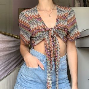 Vintage Print Tie Front Top